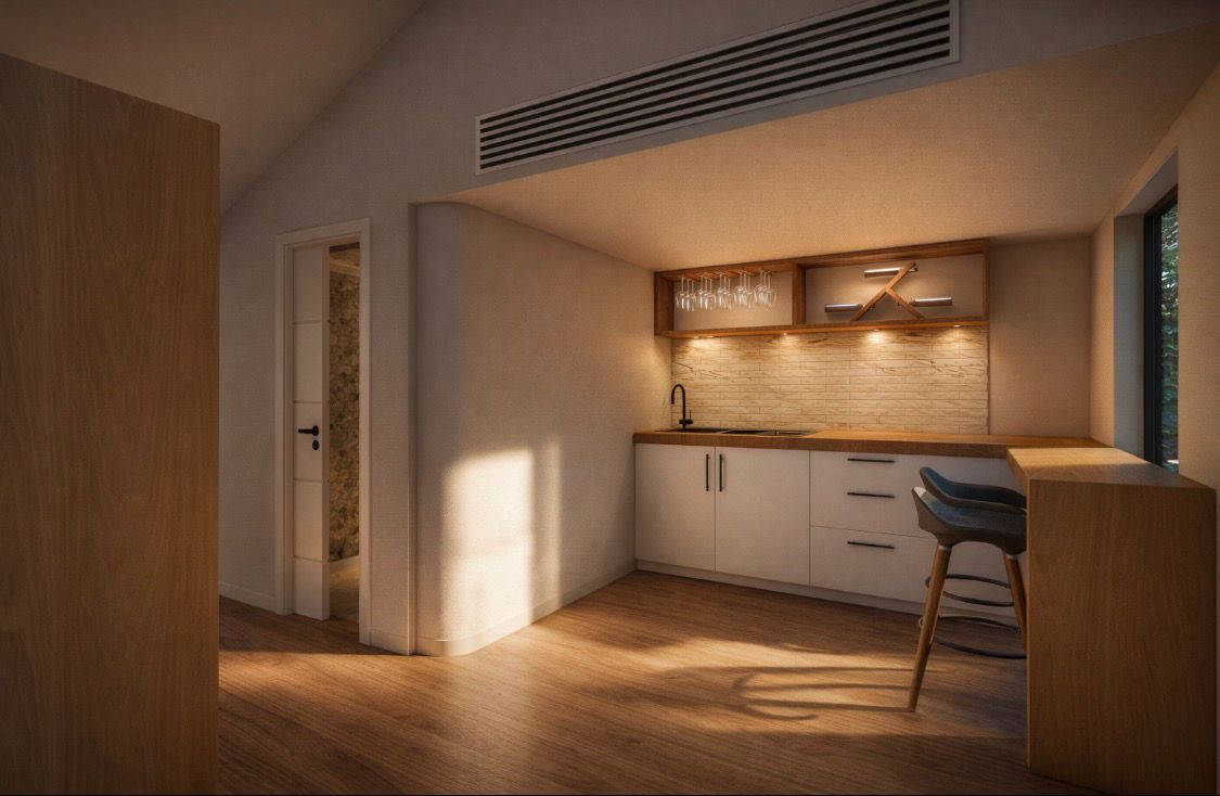 Kitchen with wood divider detail