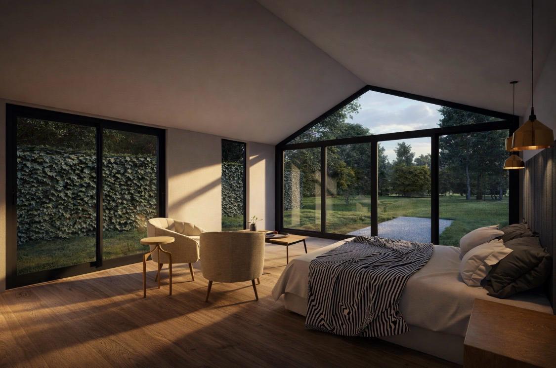Bedroom with panoramic gable window