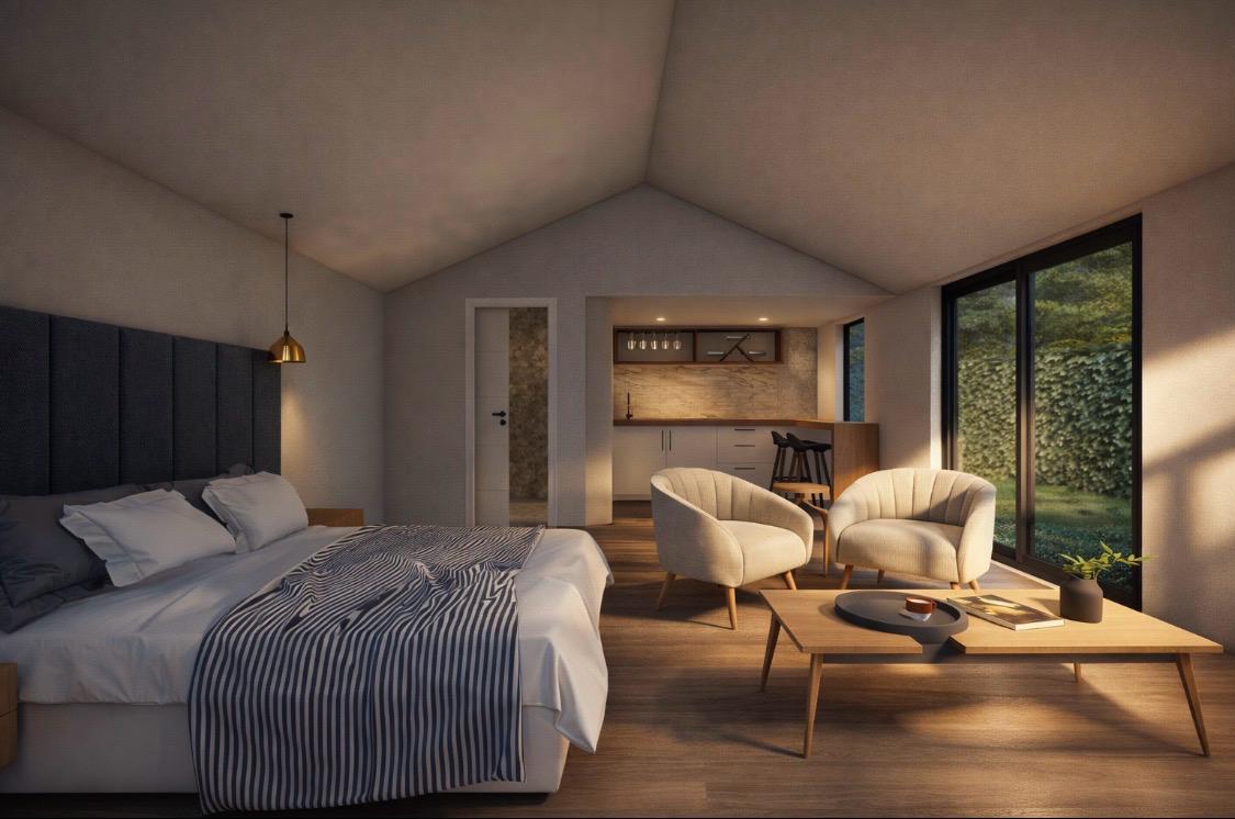 Open plan bedroom and living area