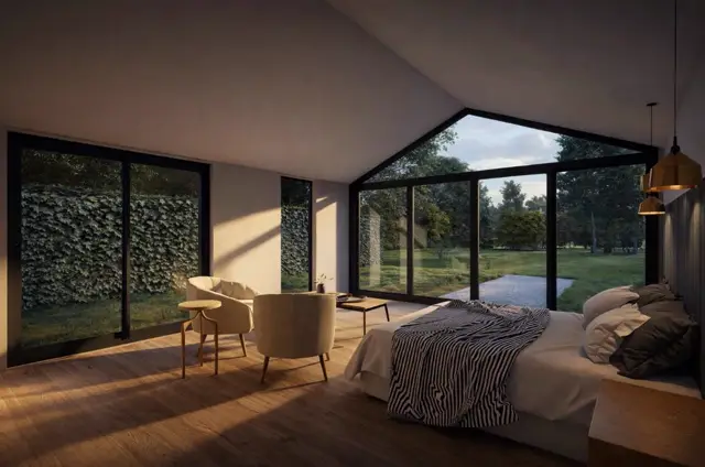 Bedroom with panoramic gable window